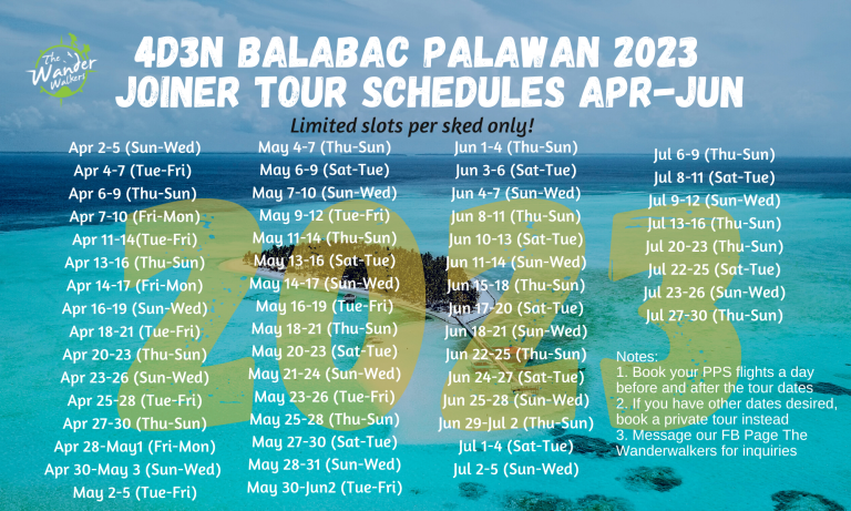 Balabac Palawan 2023 Joiner Group Tour Schedules Apr-Jul