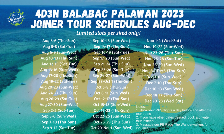 Balabac Joiner Tour Schedules Aug-Dec 2023